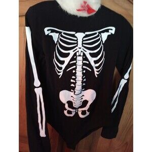 GAZE Black w/ White Skeleton Bones Y2K Bodysuit Top HALLOWEEN Sz Large